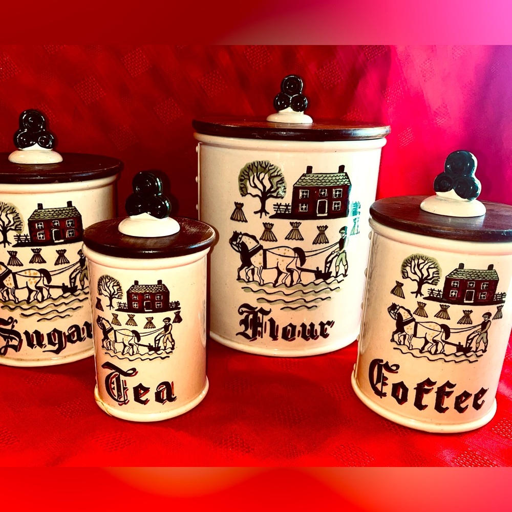 Ceramic Canister Set, Metlox Homestead Provincial Canister Set, Poppytrail Set 4